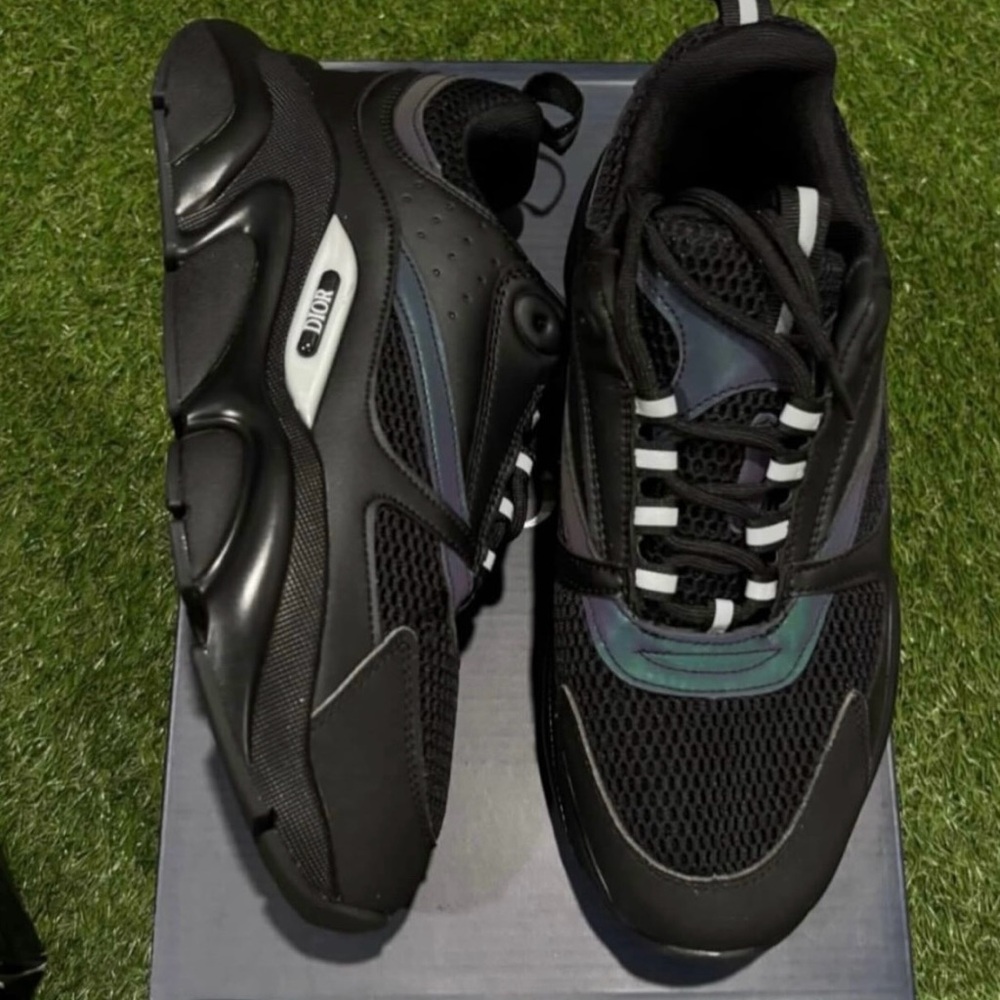 Dior Black Men's Mesh & Leather Runner with Iridescent Accents